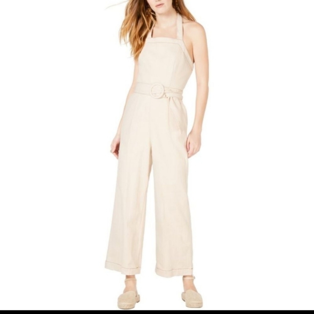 Moon river belted halter beige jumpsuit